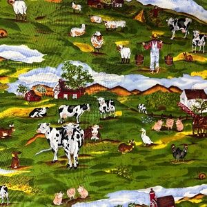 2/3 yds Alexander Henry Cotton Fabric Farm Country Cows Pigs Sheep Scenic Quilt